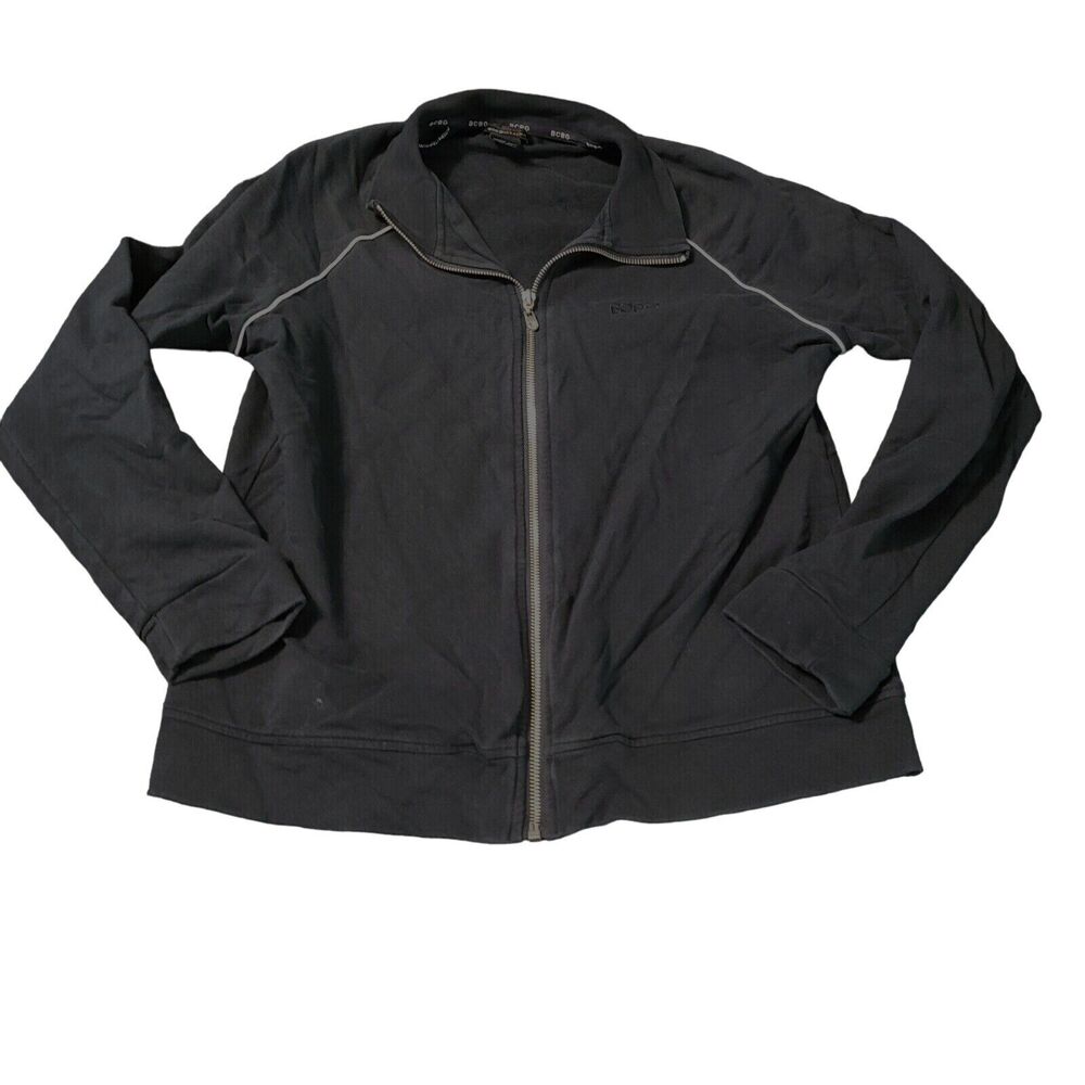 BCBG Maxazria Womens Jacket Black Size Large Cotton Blend Stretch Zip Close